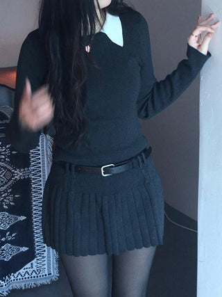 Classic layered collar sleeve mini dress