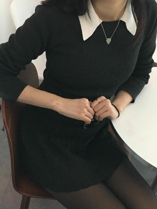 Classic layered collar sleeve mini dress