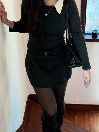 Classic layered collar sleeve mini dress