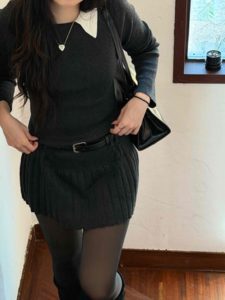 Classic layered collar sleeve mini dress