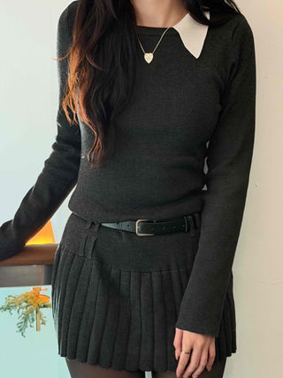 Classic layered collar sleeve mini dress