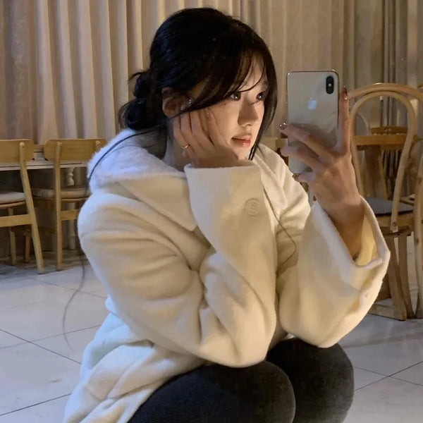 Wool Touch Loose Collar Drop Shoulder Voluminous Sleeve Coat