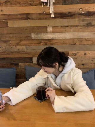 Wool Touch Loose Collar Drop Shoulder Voluminous Sleeve Coat