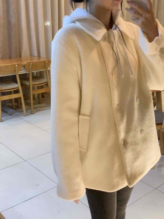 Wool Touch Loose Collar Drop Shoulder Voluminous Sleeve Coat