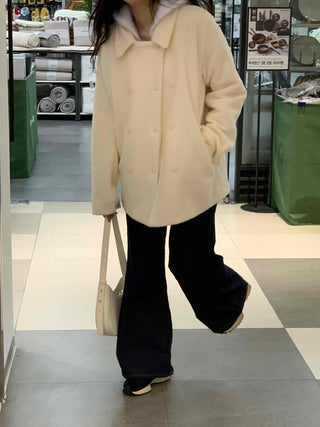 Wool Touch Loose Collar Drop Shoulder Voluminous Sleeve Coat