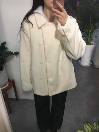 Wool Touch Loose Collar Drop Shoulder Voluminous Sleeve Coat