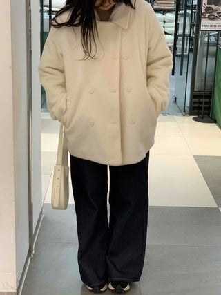 Wool Touch Loose Collar Drop Shoulder Voluminous Sleeve Coat