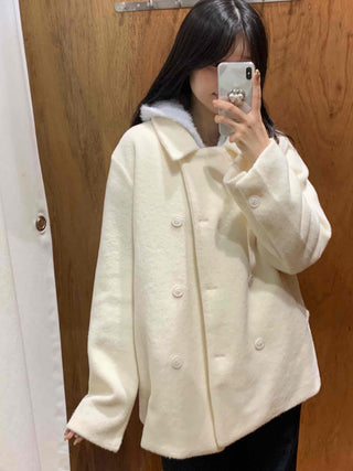 Wool Touch Loose Collar Drop Shoulder Voluminous Sleeve Coat