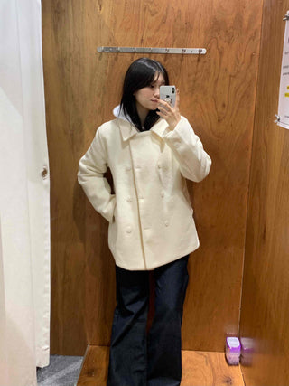 Wool Touch Loose Collar Drop Shoulder Voluminous Sleeve Coat