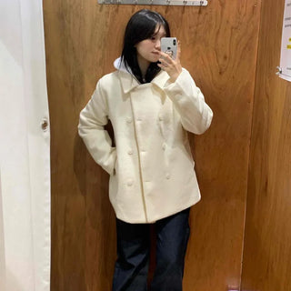 Wool Touch Loose Collar Drop Shoulder Voluminous Sleeve Coat