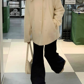 Wool Touch Loose Collar Drop Shoulder Voluminous Sleeve Coat