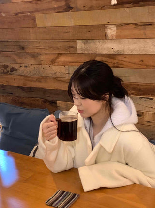 Wool Touch Loose Collar Drop Shoulder Voluminous Sleeve Coat