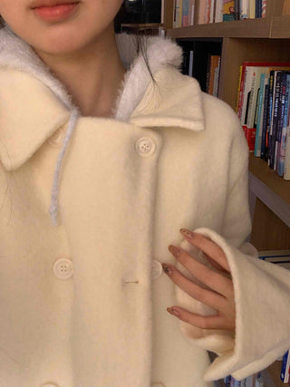 Wool Touch Loose Collar Drop Shoulder Voluminous Sleeve Coat