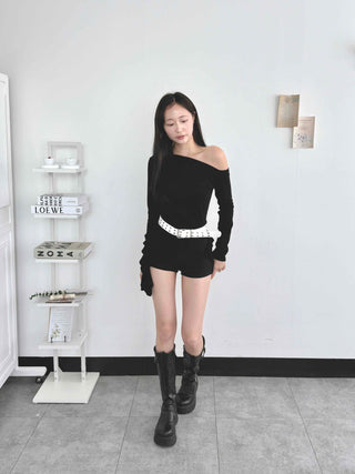 Modern One-Shoulder Asymmetrical Slim Long Sleeve T-shirt