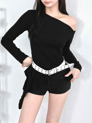 Modern One-Shoulder Asymmetrical Slim Long Sleeve T-shirt