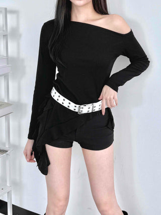 Modern One-Shoulder Asymmetrical Slim Long Sleeve T-shirt