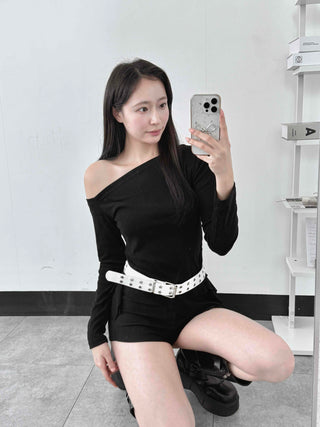 Modern One-Shoulder Asymmetrical Slim Long Sleeve T-shirt