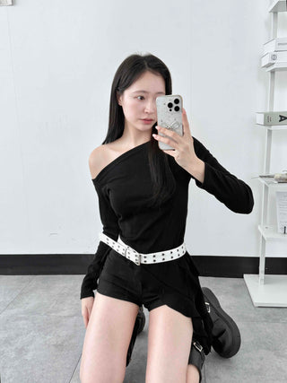 Modern One-Shoulder Asymmetrical Slim Long Sleeve T-shirt