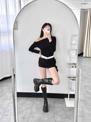 Modern One-Shoulder Asymmetrical Slim Long Sleeve T-shirt