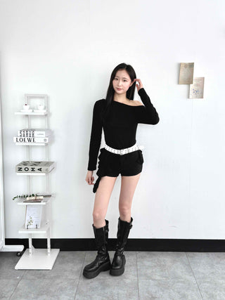 Modern One-Shoulder Asymmetrical Slim Long Sleeve T-shirt