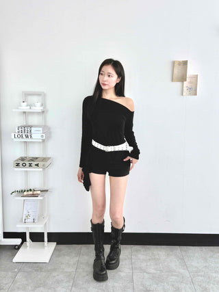Modern One-Shoulder Asymmetrical Slim Long Sleeve T-shirt