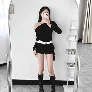 Modern One-Shoulder Asymmetrical Slim Long Sleeve T-shirt