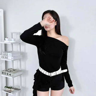 Modern One-Shoulder Asymmetrical Slim Long Sleeve T-shirt