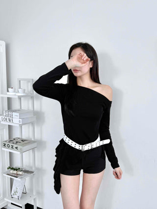 Modern One-Shoulder Asymmetrical Slim Long Sleeve T-shirt