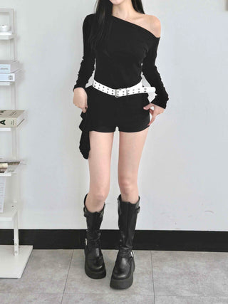 Modern One-Shoulder Asymmetrical Slim Long Sleeve T-shirt