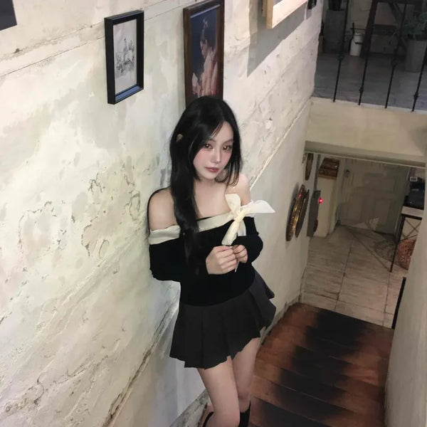 Off-shoulder Shirred Flare Elastic Mini Skirt