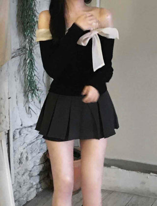 Off-shoulder Shirred Flare Elastic Mini Skirt