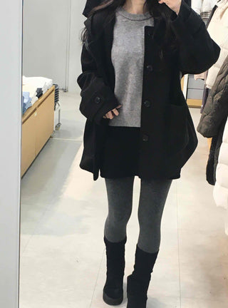 Side Snap Button Knit Flare Mini Skirt