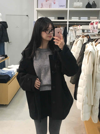 Side Snap Button Knit Flare Mini Skirt