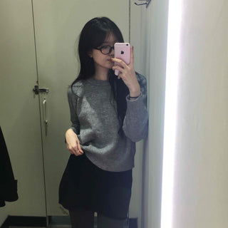 Side Snap Button Knit Flare Mini Skirt