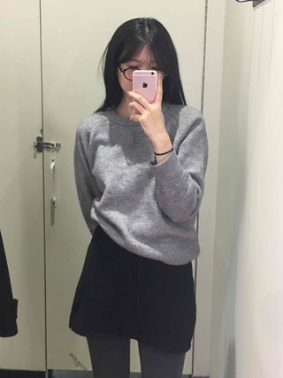 Side Snap Button Knit Flare Mini Skirt