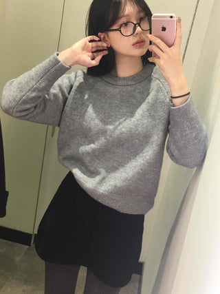 Side Snap Button Knit Flare Mini Skirt