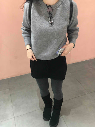 Side Snap Button Knit Flare Mini Skirt