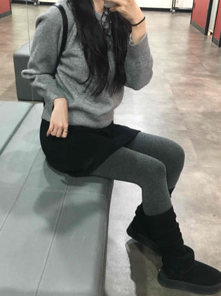 Side Snap Button Knit Flare Mini Skirt
