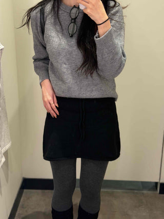 Side Snap Button Knit Flare Mini Skirt