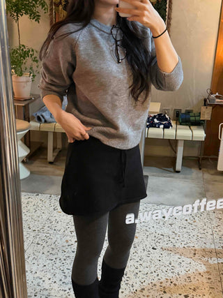 Side Snap Button Knit Flare Mini Skirt