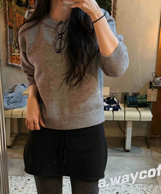 Side Snap Button Knit Flare Mini Skirt