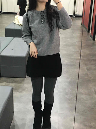 Side Snap Button Knit Flare Mini Skirt