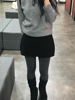 Side Snap Button Knit Flare Mini Skirt