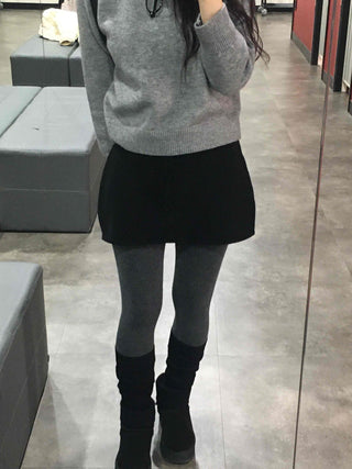 Side Snap Button Knit Flare Mini Skirt