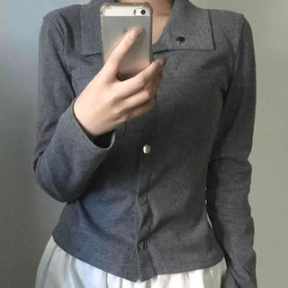 Minimal Wide Collar Slim Fit Knit Cardigan