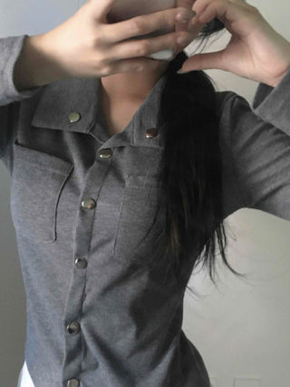 Minimal Wide Collar Slim Fit Knit Cardigan