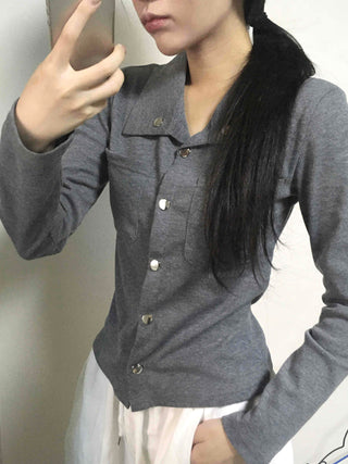 Minimal Wide Collar Slim Fit Knit Cardigan