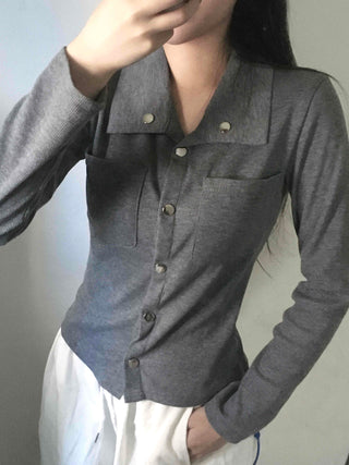 Minimal Wide Collar Slim Fit Knit Cardigan