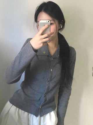Minimal Wide Collar Slim Fit Knit Cardigan