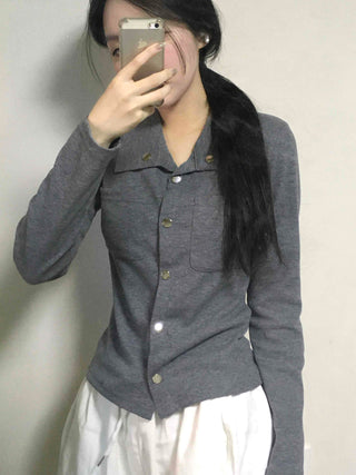 Minimal Wide Collar Slim Fit Knit Cardigan